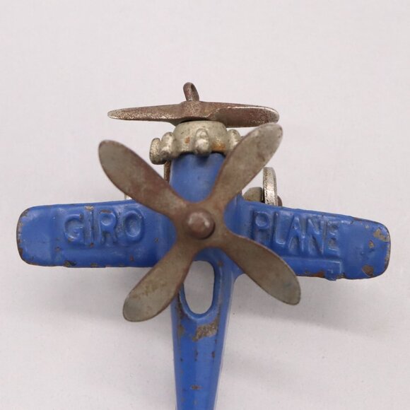 1930's Hubley Cast Iron Blue Giro Copter Plane w/ Metal Wheels Original Paint - Picture 9 of 14